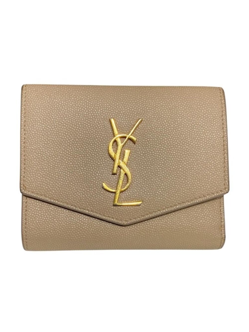 Saint Laurent Wallet Uptown Compact Leather Beige